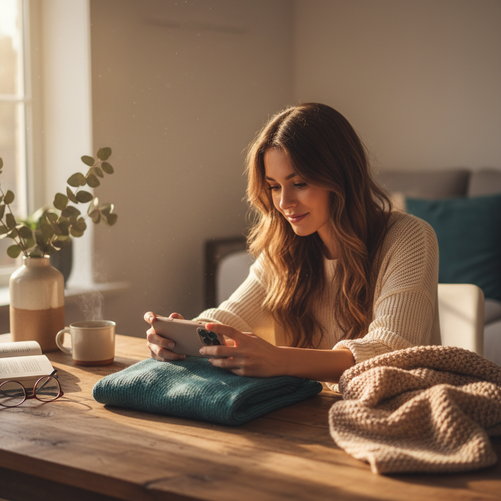 Persoon maakt foto van kledingstuk met smartphone voor SellPix advertentie